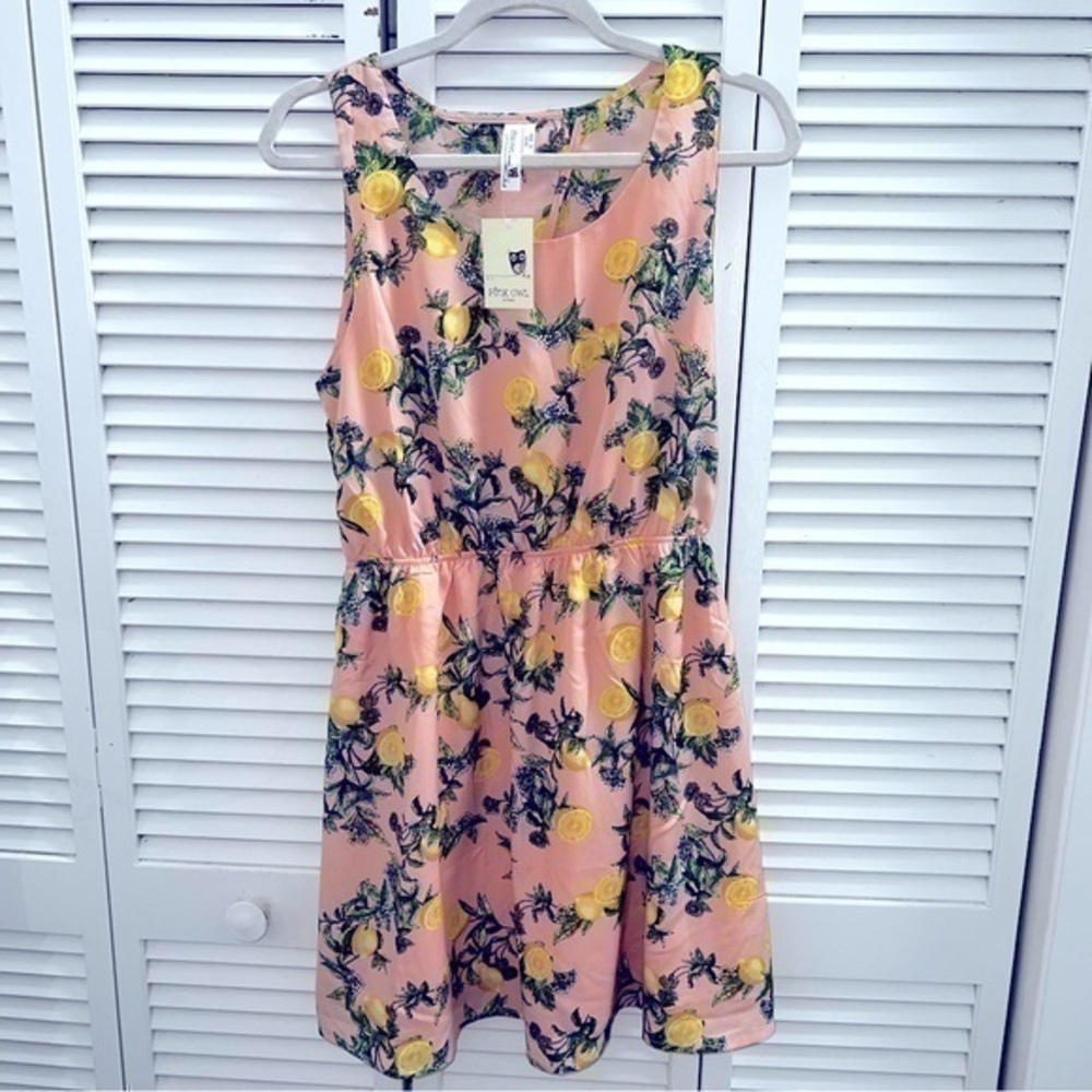 Lemon 🍋 themed Peach Cut Out Back Large Dress by Pink Owl